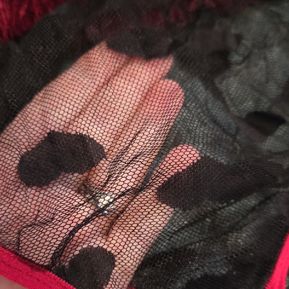 Velvet and Mesh Intimates Set - Burgundy and Black - Picture 3 of 5